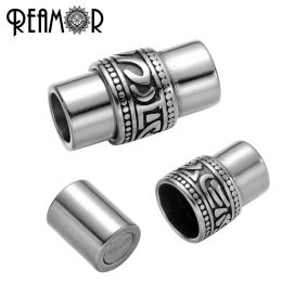 Strands REAMOR 8mm 316l Stainless Steel Leather Bracelet Magnetic Clasp Connectors Charm Totem Magnet Buckle Jewelry Findings