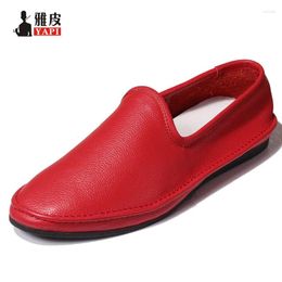 Casual Shoes US 6-10 Spring Summer Top Genuine Leather Lazy Mens Slip On Driving Lofers Fashion Business Man White