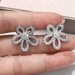 Designer Brand Fashion Van Big Earrings 925 Sterling Silver Plated 18k Gold Diamond Full of Petals SMYCHIRY