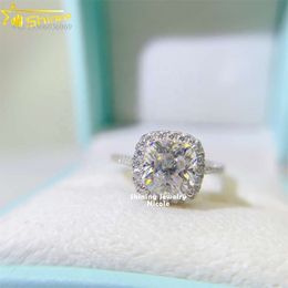 Pass Diamond Tester Halo Design 2.5Ct Solid Gold Cushion Cut Moissanite Ring For Women