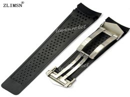 Watch Band ZLIMSN Sport Watch Bands 22mm 24mm Watchbands Black Diving Silicone Rubber Holes Watch Band Strap Black Golden Watchban7071758