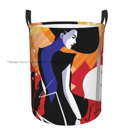 Laundry Bags Folding Basket Fashion Woman Art On Musical Round Storage Bin Large Hamper Collapsible Clothes Bucket Organiser