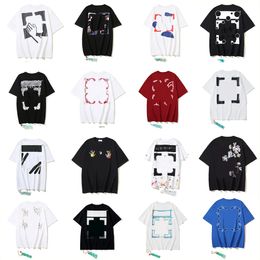 2024 new Offofwhite Classic Gradient Arrow Dissolved Graffiti Warning Line ow Fashion Brand Religious Couple Short Sleeve T-shirt