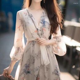 Casual Dresses 2024 French Style Dress For Women Long Autumn Wind High-End Belted With Personality And Print