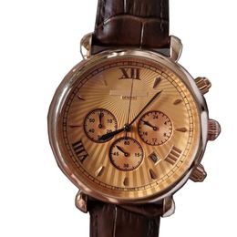 Top -Markendesigner Herren Uhren Chronograph 42mm Luxus Männer Watch echte Leder -Strap -Stoppuhr -Quarz -Business -Armbanduhr für Mann Weihnachtsvatertag Geschenk