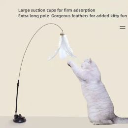 Toys Pet cat toys suction cups steel wire feather cat teaser rod long pole with bell cat self high boredom relief supplies