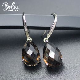 Earrings Women's 100% Natural Smoky Quartz Hook Earrings 925 Sterling Silver 15*10mm Fancy Cut Gemstone High Quality Jewellery Birthday