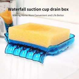 Dishes Drain Soap Box With Suction Cup Candy Coloured Waterfall Drain Storage Box Bathroom Sink Soap Rack