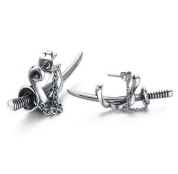 Stud 1Pair Vintage Punk Style Titanium Steel Katana Samurai Knife Earrings Biker Cool Personality Earring Men Retro Jewelry4981553