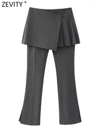 Women's Pants ZEVITY 2024 Women Fashion Wide Pleats Design Slim Long Pencil Female Side Zipper Casual Business Trousers Mujer P5733