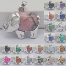 Pendant Necklaces Rhodonite/Labradorite/Sandstone/Crystal/Lapis/Turquois/Agate/Picture Stone GEM Elephant Animal Jewelry For Gift