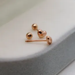 Stud Earrings SMILE Real 18K Gold Screw Pure Solid AU750 Heart Ball For Women Fine Jewelry Gift E160