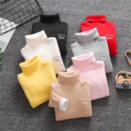 T-shirts Kid Thick Knitted Bottoming Turtleneck Fall Winter Boy Girl Adult Add Veet Shirts Solid High Collar Pullover Sweater