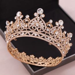 Jewellery Gold Colour Big Round Crowns Baroque Tiara Crown Crystal Heart Wedding Hair Accessories Queen Princess Diadem Bridal Ornaments