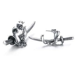 Stud 1Pair Vintage Punk Style Titanium Steel Katana Samurai Knife Earrings Biker Cool Personality Earring Men Retro Jewelry7822973