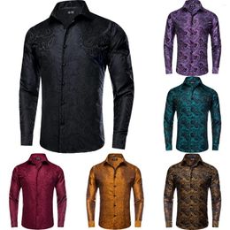 Men's Casual Shirts Formal Black Silk Paisley Long Sleeve Shirt For Male Jacquard Business Party Wedding Dress Gifts Hi-Tie