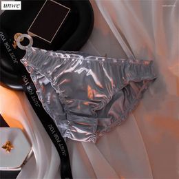 Women's Panties Glossy Satin Underwear Women Silk Low Waist Ruffles Sexy Briefs French Ladies Seamless Elastic