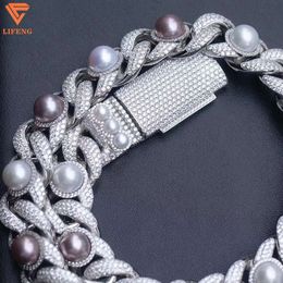2023 New Arrival Fashion Jewellery 18mm 925 Sterling Silver Hiphop Mens Pearl Necklace Iced Out VVS Moissanite Cuban Chain