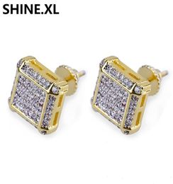 10x10mm Men Square Earring Hip Hop Iced Out Full Zircon Screwback Fashion Jewelry16022498129436