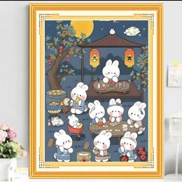 Cross-Stitch DIY Cartoon Rabbit Painting Cross Stitch Complete Kits Embroidery Crossstitch Needlework Craft Printed Fabric Home Decoration