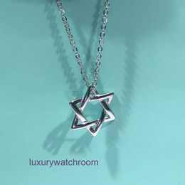 Luxury Tiffenny Designer Brand Pendant Necklaces S925 sterling silver hollowed out six pointed star necklace Korean version fashionable and versatile simple
