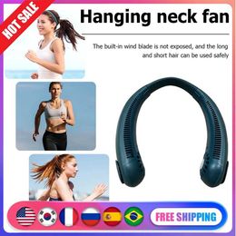 Portable Air Coolers 1300mAh USB Lazy Neck Cooler Fan Rechargeable Portable Bladeless Hanging Neck Fan Low Noise Sports Travel Summer Cooler Y240422