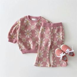 Clothing Sets 2024 Autumn Toddler Baby Girl Set Girls Knitted Sweater Tops Flared Pants 2 Pieces Knit Suit Children Outfits Clothes