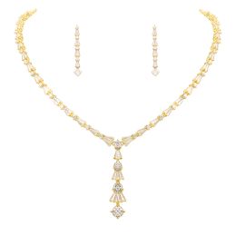 Necklaces High Quality Cubic Zirconia CZ Necklace and Earring Party Jewellery Set in 14K Gold Plated