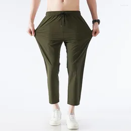 Men's Pants Spring Summer Fashion Versatile Ice Silk Elastic 9-Point Trousers Youth Quick Drying Ultra Thin Casual Sports