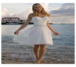 High Quality Sweetheart Rhinestone Tulle Short Casual Beach Wedding Dress Bridal Gown 4355939