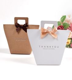 Thank you gift box bag with handle foldable wedding kraft paper candy chocolate perfume packaging simple6288873