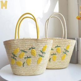 Storage Bags Fresh Straw Handbag Large Capacity Vegetable Basket Handmade Mango Embroidery Handheld Shoulder Bag Organiser