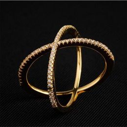 New Design X shape Cross Ring for Women 925 Sterling Silver Diamond Statement Infinite Ring with Micro Paved Trendy Jewelry235t