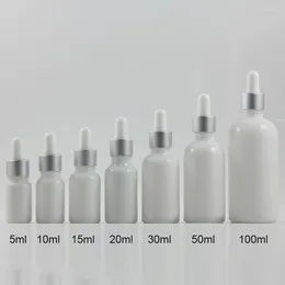 Storage Bottles Wholesale 1 Oz Empty Reagent Eye Dropper Glass Containers 30ml White Jade Essential Oil Bottle