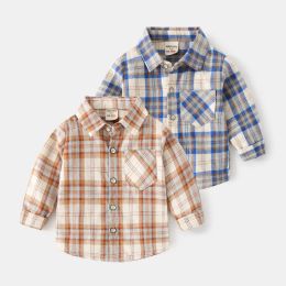 T-shirts 2022 New Kids Shirts Long Sleeve Plaid Shirt Spring Autumn Children Boys and Girls Clothes Casual Cotton Checked Tops 24m11y