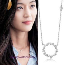 Luxury Tiffenny Designer Brand Pendant Necklaces S925 Sterling Silver Necklace Versatile Circle Zircon Clawbone Chain Womens Korean Edition