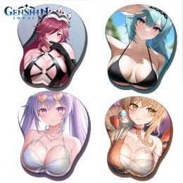 Pads 3d Genshin Impact Mouse Pad With Wrist Rest Pad Soft Silica Gel Mouse Mat Hutao Zhongli Keqing Kamisato Ayaka Gaming Desk Mat