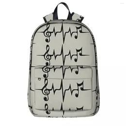 Backpack Music Pulse Heartbeat Notes Clef Frequency Wave Sound Festival Backpacks Student School Bag Shoulder Laptop Rucksack Casual