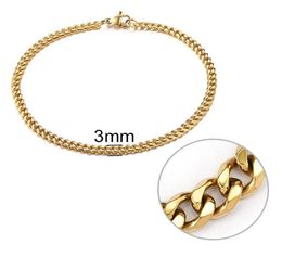 Link Chain 3mm Men Bracelet Stainless Steel Curb Cuban Link Bangle For Male Women Hiphop Trendy Wrist Jewellery Gift 192123cm9864557