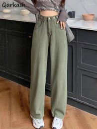 Women's Jeans Green Straight Women Vintage Trousers Streetwear Summer Personality Cool Minimalist Casual All-match Ulzzang Harajuku 2024