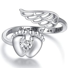 Rings Personalised Sterling Silver Angel Wings&Baby Feet Miscarriage Ring Loss of Pregnancy Rings Jewellery Memorial Gift for Women Mom