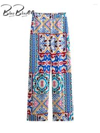 Women's Pants BlingBlingee 2024 Summer Thin Satin Printed Women Wide Leg Elastic Back High Waisted Long Pant Female Trousers Y2K