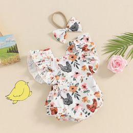 Rompers Summer Backless Baby Girls Bodysuits Cute Born Clothes Outfits Ruffle Sleeveless Chick Floral Print Romper With Headband Set