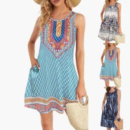 Party Dresses Summer For Women Beach Boho Sleeveless Vintage Floral Flowy Pocket Tshirt Tank Plus Size Night Out