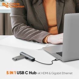 Hubs CableCreation USB C HUB 5in1 4K 30Hz 60Hz Type C to HDMI Hub Adapter with USB 3.0 Ethernet USB C Dock Station for Macbook Air