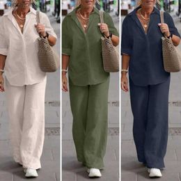 Women's Tracksuits Carillon - Womens linen two-piece set casual wear long pants plus size summer yq240422