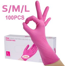 Gloves 100/50/20PCS PinkNitrile Gloves Clean Kitchen Dishwashing Waterproof Glove Hair Dyeing Beauty Tattoo Household Cleaning Supplies
