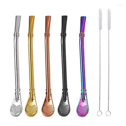 Drinking Straws Yerba Mate Bombilla Stainless Steel Straw Loose Leaf Tea Infuser Dringking Spoons Philtre Stirring With Cleaning Brush