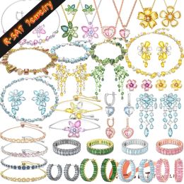 Sets Austrian Original Crystal 2024 New Sales Trend GEMA Series Hot Jewelry Sets Flowers Pink Green Charms Wedding Gift for Women