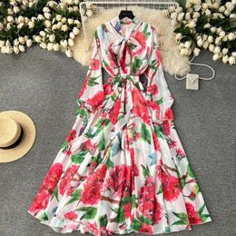 Party Dresses JAMERARY Fashion Designer Printed Summer Floral Holiday Dress Women Long Sleeve Midi Vestidos Vintage Elegant Robe